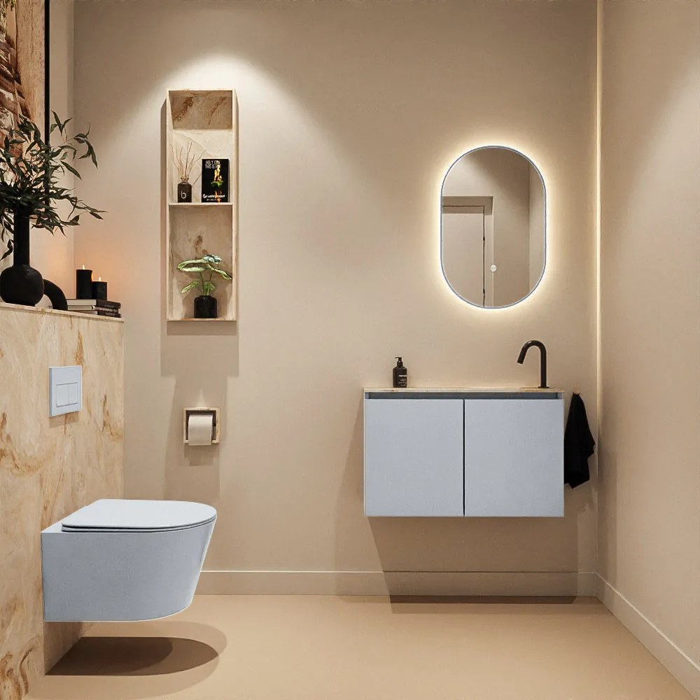 Mondiaz Ture DLux toiletmeubel 80cm clay met wastafel frappe rechts met kraangat