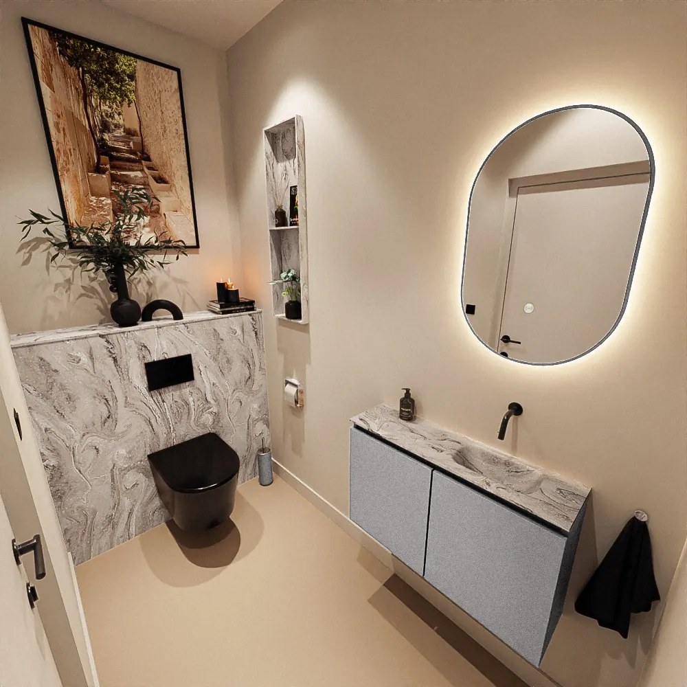 Mondiaz Ture DLux toiletmeubel 80cm plata met wastafel glace rechts zonder kraangat