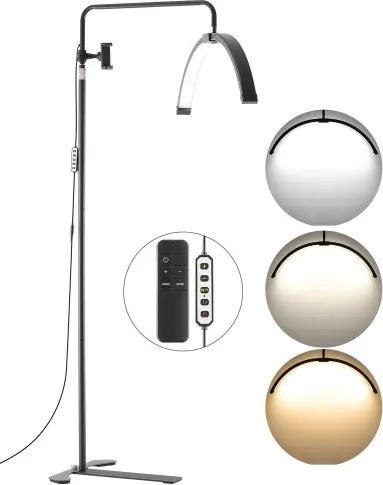 VEVOR Half Moon Light Verstelbare Dimbare LED Vloerlamp (Max. 181 cm Hoogte), Wimperlamp voor Wimperextensions, Wimperlamp met Telefoonhouder &amp; Afstandsbediening, voor Huidverzorging Wenkbrauwen