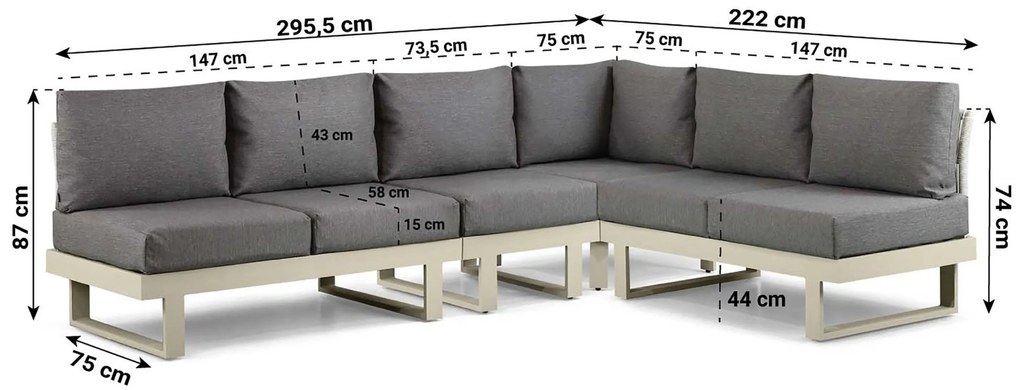 Hoek loungeset 6 personen Aluminium Taupe  Lifestyle Garden Furniture Lorenzo