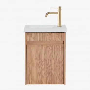 Narek Zwevend Houten Badkamermeubelset Met Geïntegreerde Wastafel Ash Brown & Spiegelloze & Geborsteld Goud ↑20 Cm Met - Sklum