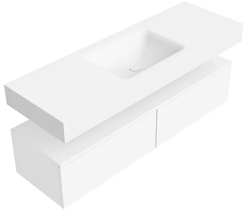 Zaro Alan badmeubel 140cm talc 2 lades met vrijhangende wastafel cloud midden zonder kraangat talc