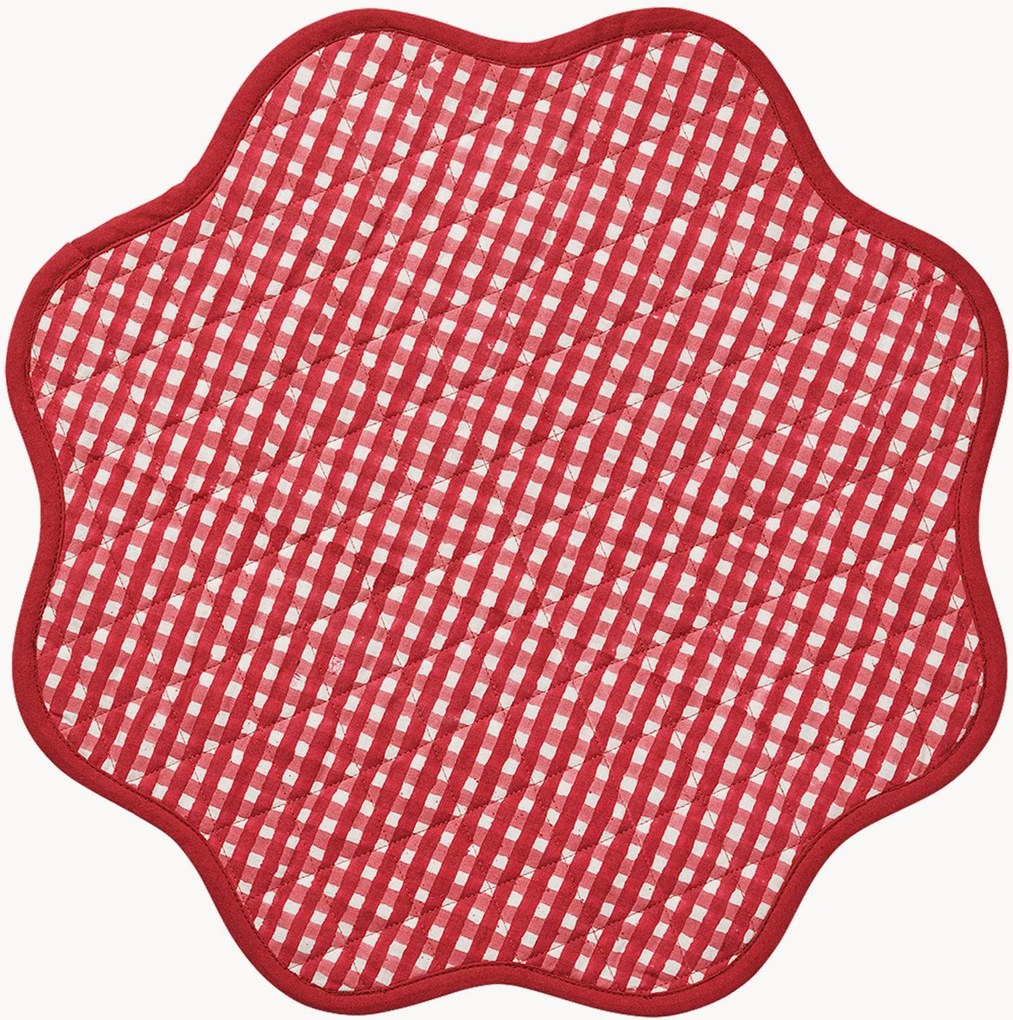 Ronde placemat Scallop met ruitjespatroon