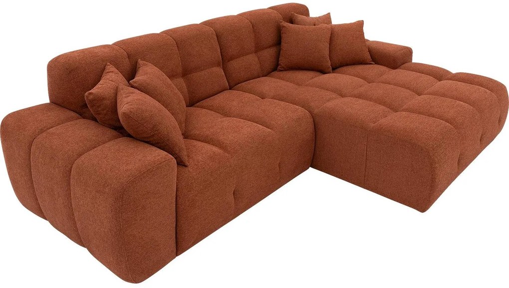 Goossens Excellent Bank Kubus bruin, stof, 1,5-zits, modern design met chaise longue rechts