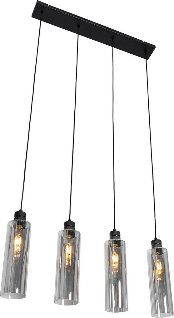 Moderne hanglamp zwart met smoke glas 4-lichts - Stavelot