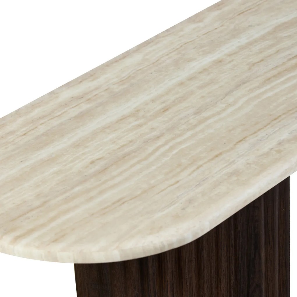Ovale Sidetable Travertin En Walnoot - 130 X 35cm.