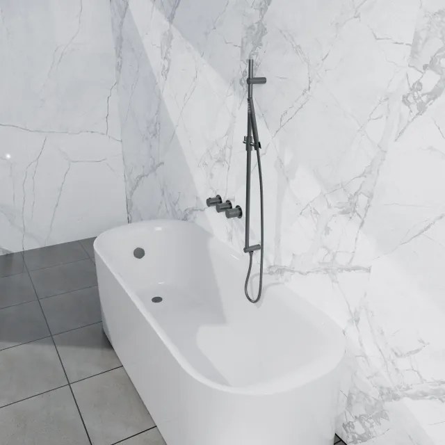 Fortifura Nebbio Badcombinatie-set - thermostaatkraan - glijstang met geïntegreerde wandaansluitbocht - gladde doucheslang - staaf handdouche - badvulcombinatie - geborsteld gunmetal PVD SW1183068 SW1111532 SW721165 SW766537 SW1108811 SW