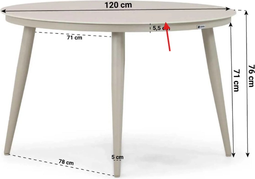 Tuinset Ronde Tuintafel 4 personen 120 cm Aluminium/rope Taupe Coco Penya/Vienna