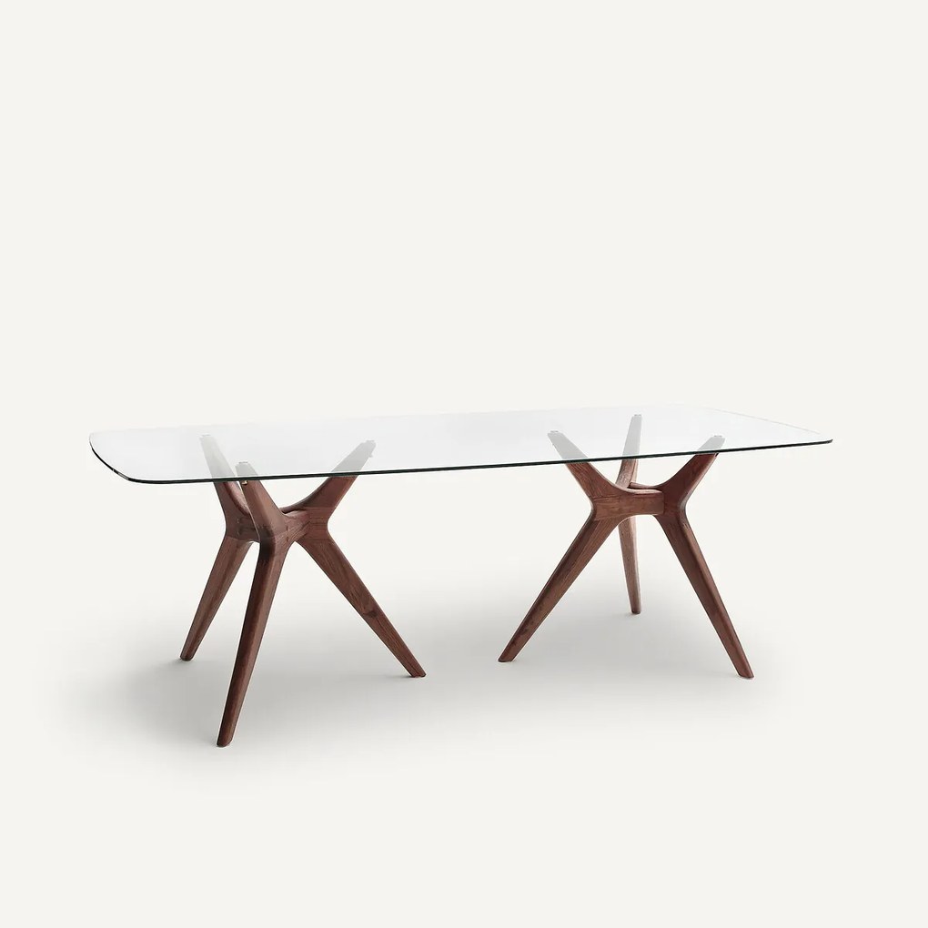 Rechthoekige tafel van glas en notenhout, Maricielo