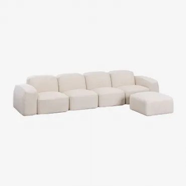 Bastian 4-delige Modulaire Bank En Poef Chenille Dik Wit - Sklum