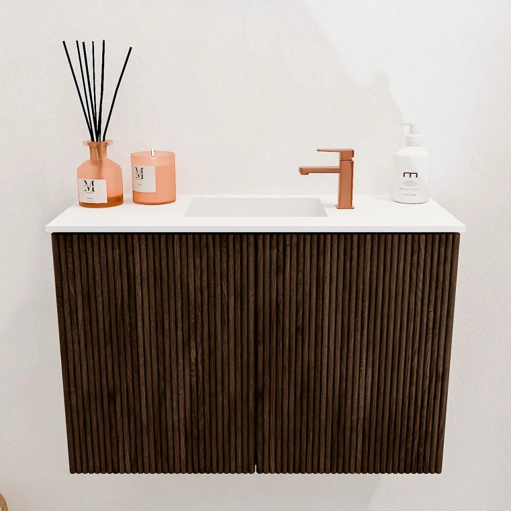 Mondiaz Joya 60cm toiletmeubel walnut met wastafel faye midden 1 kraangat talc