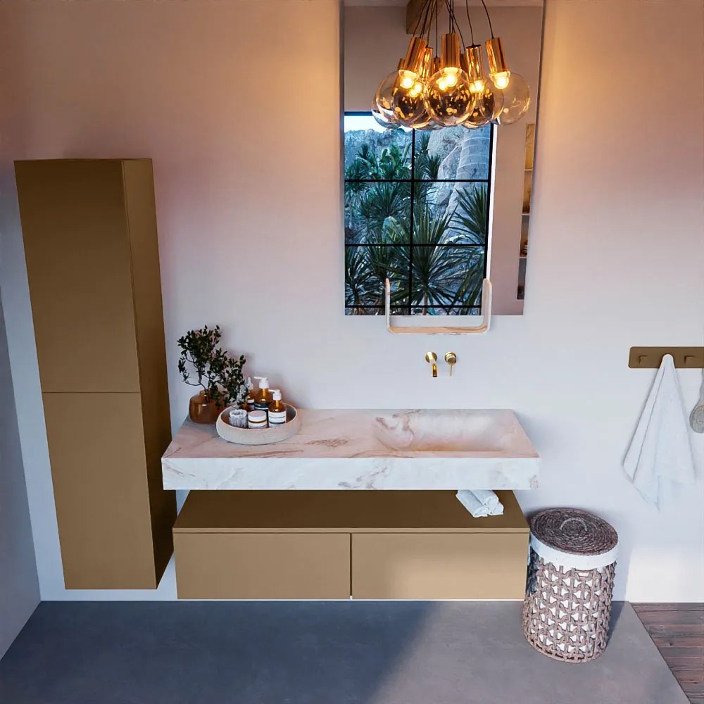Mondiaz Alan DLux badmeubel 130cm oro 2 lades met wastafel frappe rechts zonder kraangat