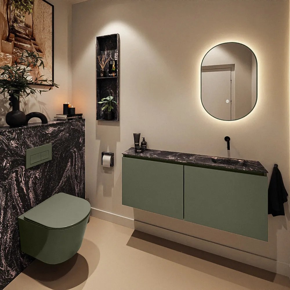 Mondiaz Ture DLux toiletmeubel 120cm army met wastafel lava rechts zonder kraangat