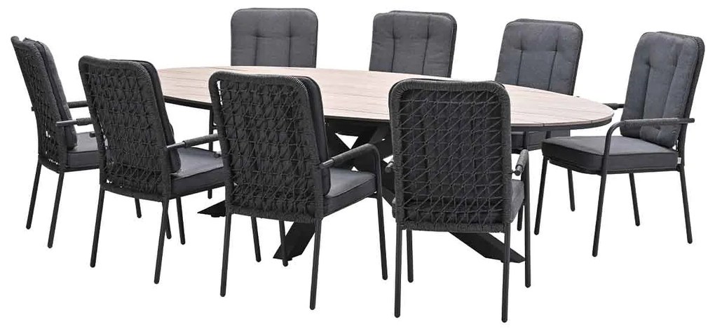Garden Impressions Aleria tuinset 9-delig - Tulli tuintafel 280x140xH75 cm - light teak vironwood