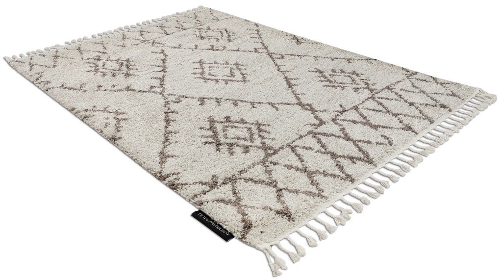 Tapijt BERBER FEZ G0535 crème / bruinrand ,  Barber , marokkaanse shaggy