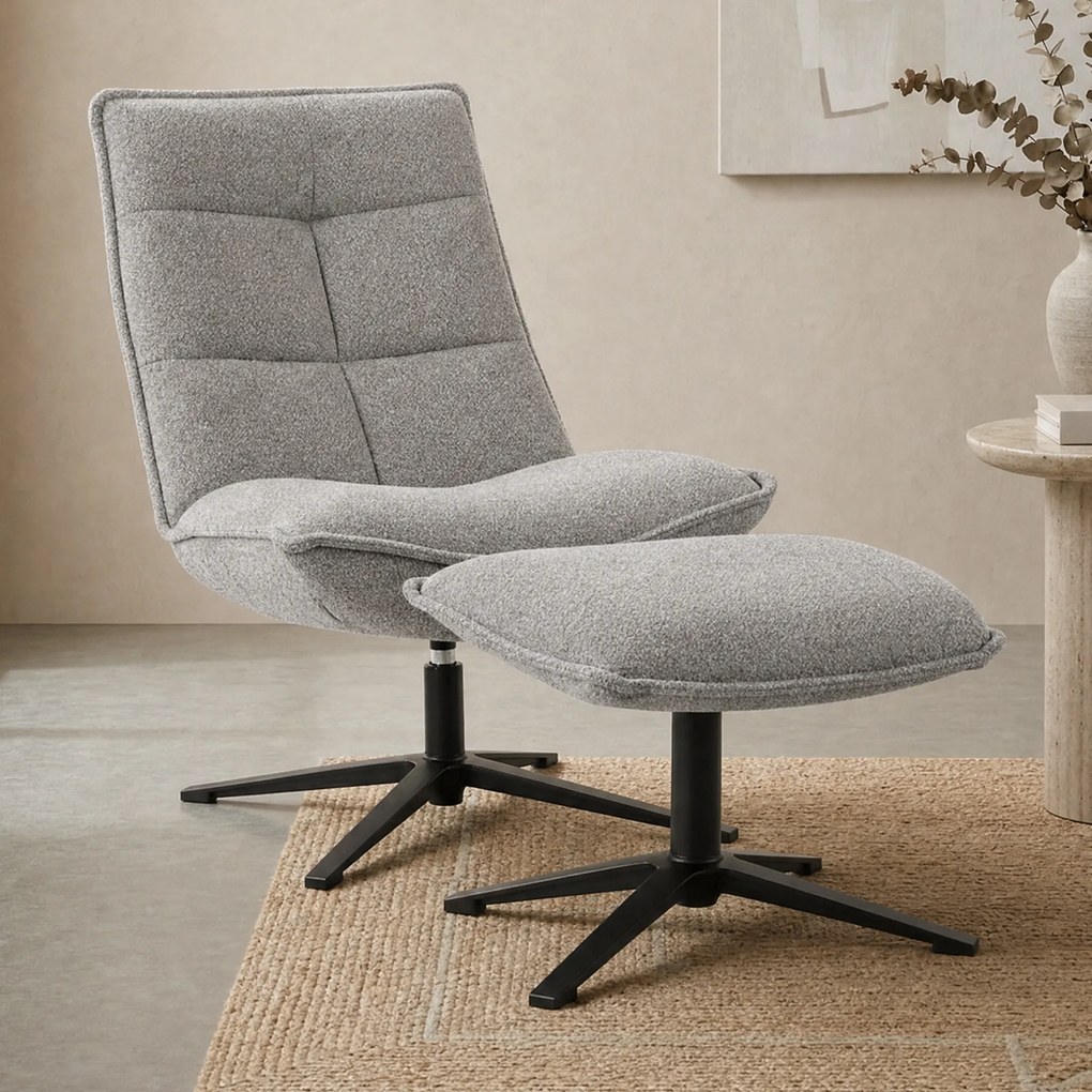 Eleonora Marcus Fauteuil Met Hocker Lichtgrijs Boucle