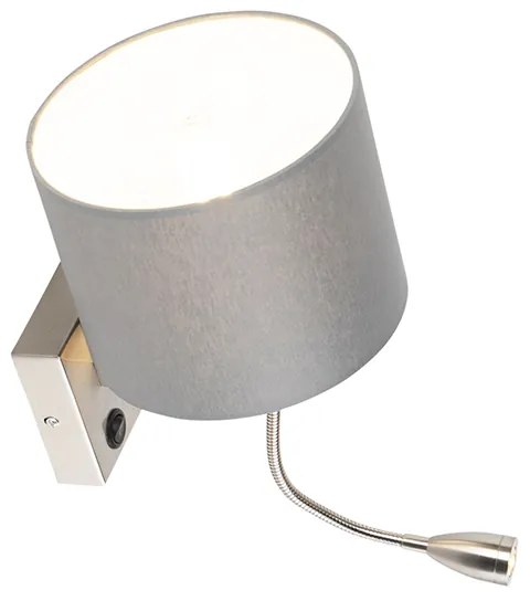 Smart wandlamp staal met grijze kap incl. Wifi A60 - Brescia