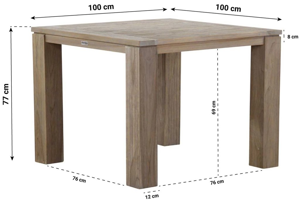 Tuinset 4 personen 100 cm Teak Old teak greywash Garden Collections Liverpool/Brighton