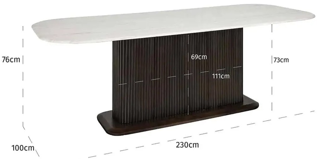 Richmond Interiors Mayfield Eettafel Marmer En Donker Hout - 230 X 100cm.