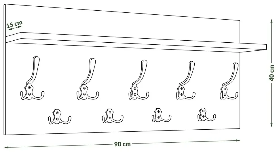 FINLO Mat Wit / Grepen Mat Zwart - MODERNE MUURHANGER MET PLANK VOOR IN DE GANG 90 cm