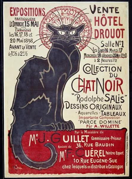 Steinlen, Theophile Alexandre - Kunstdruk Chat Noir (Black Cat), (30 x 40 cm)