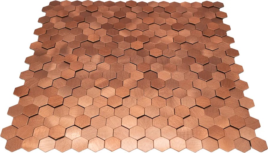 Zelfklevende Mozaïektegels Metaal | Mini Hexagon 3D Koper | 29,8×30,7 cm | Keuken, Bad & WC