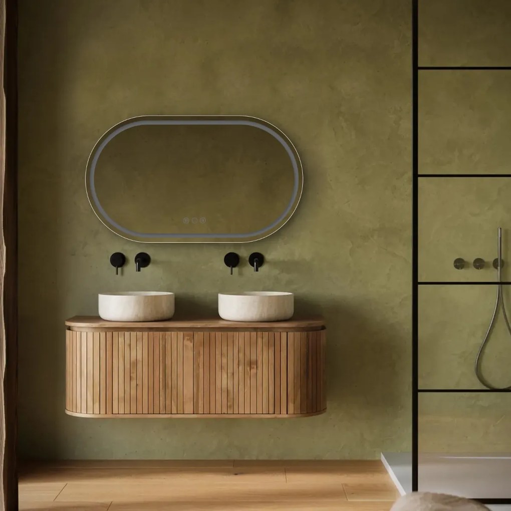 Saniclear Triova ovale spiegel 120x70cm met verwarming, directe en indirecte verlichting