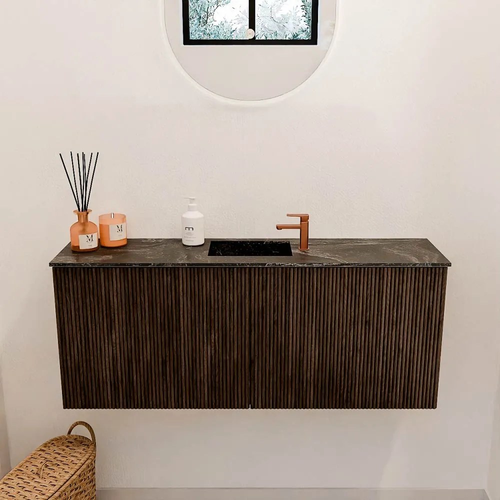 Mondiaz Joya DLux 100cm toiletmeubel walnut met wastafel faye midden 1 kraangat lava