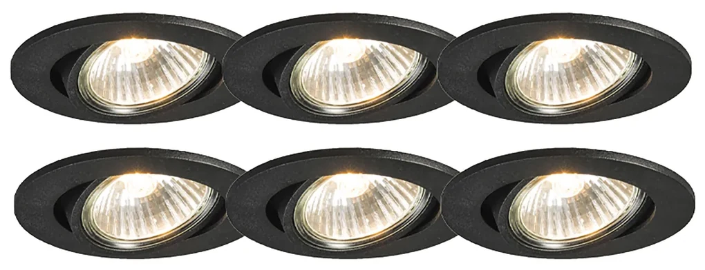 Set van 6 inbouwspots zwart kantelbaar - Cisco Modern, Design GU10 rond Binnenverlichting Lamp