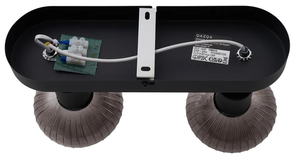 Afgeronde plafondspot zwart met smoke glas 2-lichts - Teddy