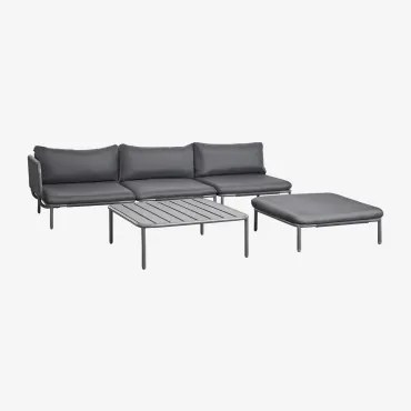 Tuinset Met 3-delige Modulaire Hoekbank, Salontafel En Poef Van Roubly-staal Grijs – Grafiet - Sklum