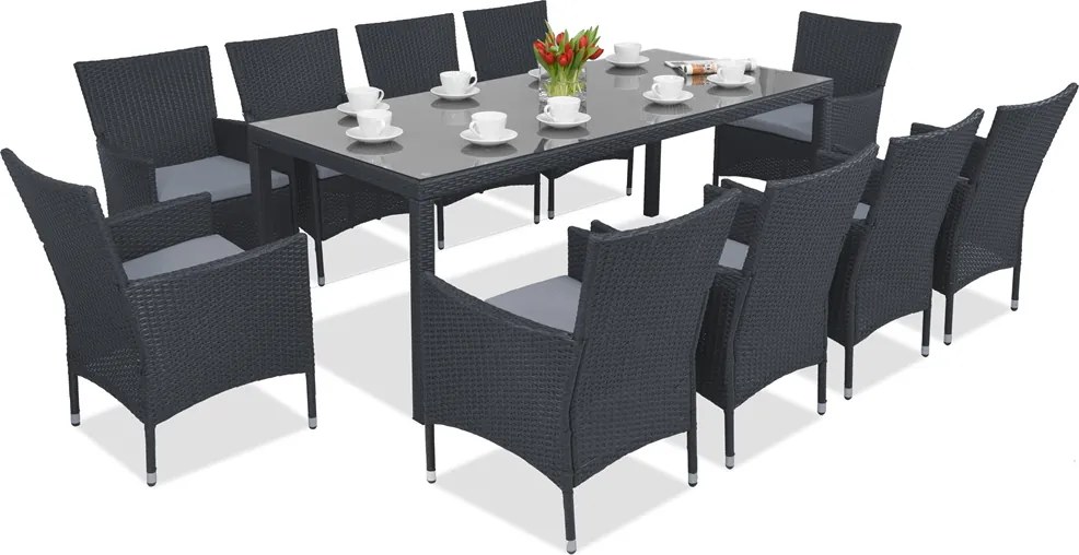 Milan/Grenada 10 technorattan tuinmeubelen met grote Garden Point tafel antraciet
