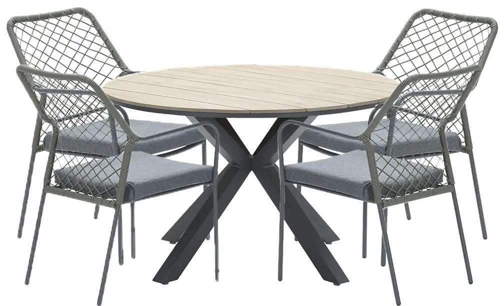 Garden Impressions Ross tuinset 5-delig mosgroen - Tulli tuintafel Ø122x75 cm light teak look