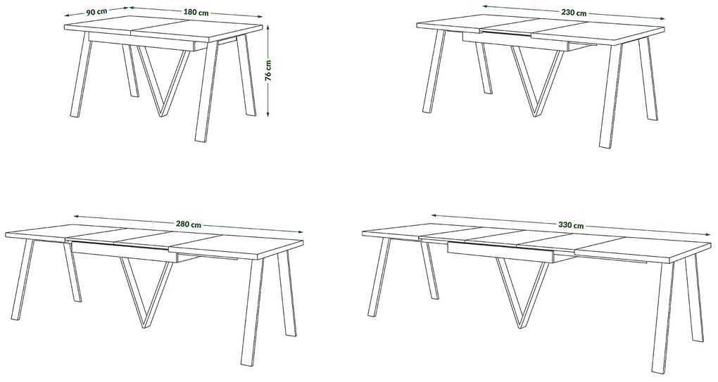 AVERY eik Craft goud/onderkant zwart - LOFT/INDUSTRIËLE TAFEL VOOR WOONKAMER / EETKAMER UITKLAPBAAR TOT 330 cm!