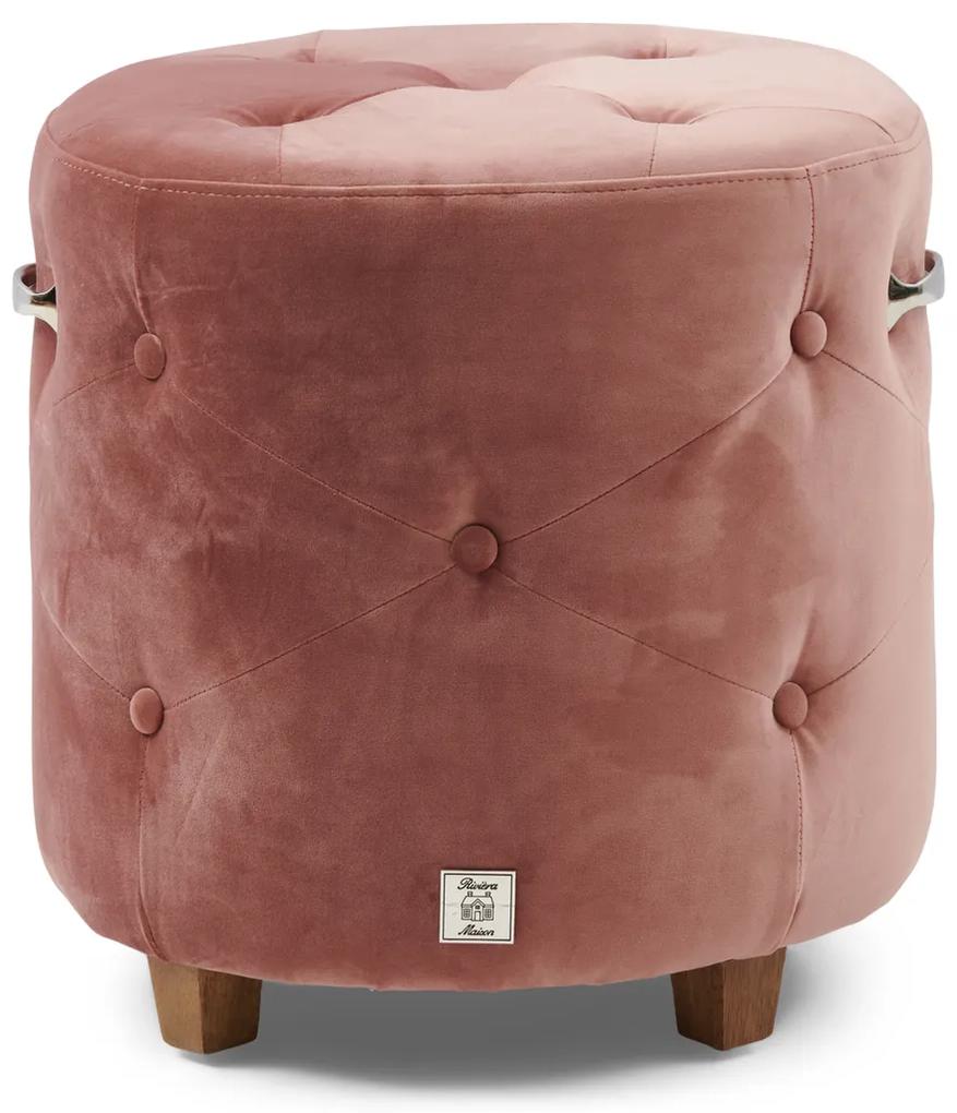 Rivièra Maison - Bowery Footstool, velvet III, rose stain - Kleur: roze