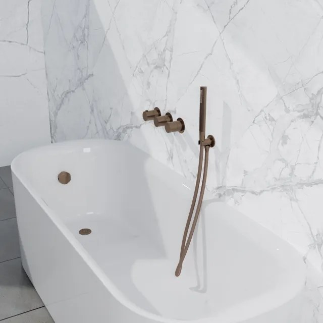 Fortifura Nebbio Badcombinatie-set - thermostaatkraan - wandaansluitbocht met handdouchehouder - metalen doucheslang - staaf handdouche - badvulcombinatie - geborsteld koper PVD (koper) SW1183069 SW1183076 SW1183082 SW970045 SW970048 SW