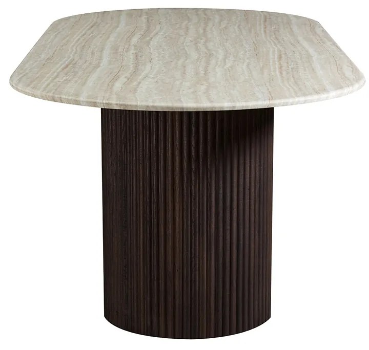 Ovale Eettafel Travertin En Walnoot 180 Cm - 180 X 90cm.