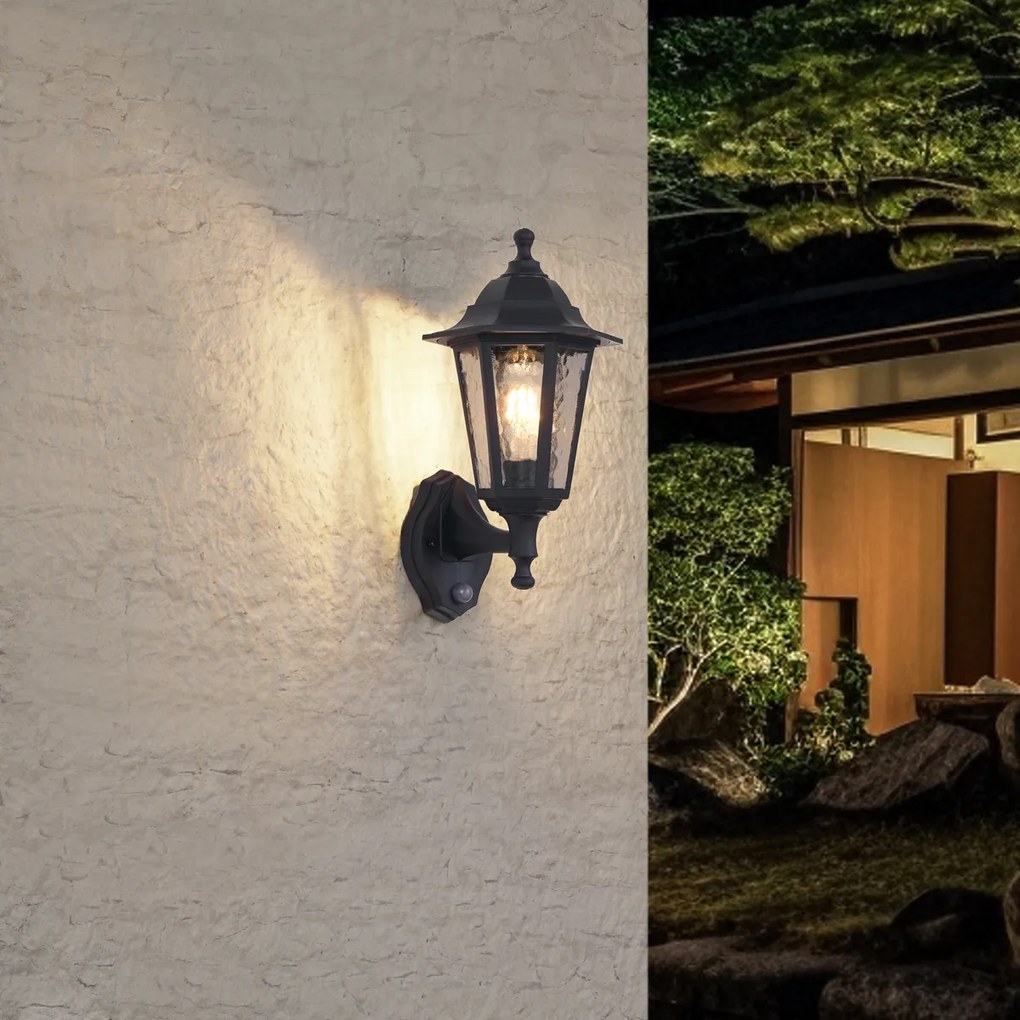 Buiten wandlamp zwart met bewegingssensor IP44 - New Haven Hammered