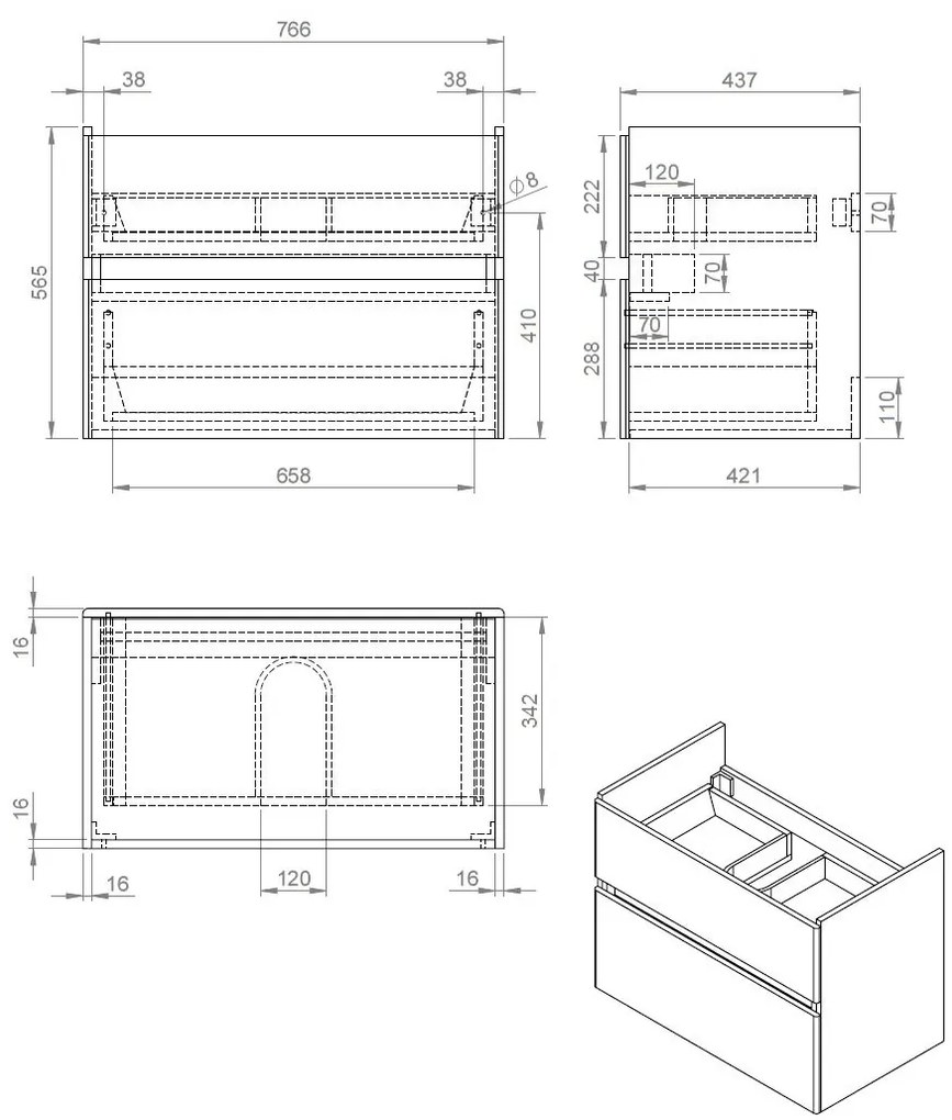 Best Design Quick 80cm greeploos badkamermeubel grijs eiken