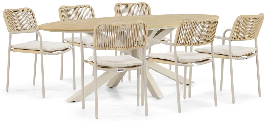 Tuinset 6 personen 220 cm Aluminium/rope Taupe Coco Penya/Matara