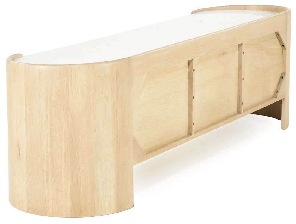 Tv-meubel Eiken Met Wit Marmer 160 Cm - 165x45x50cm.