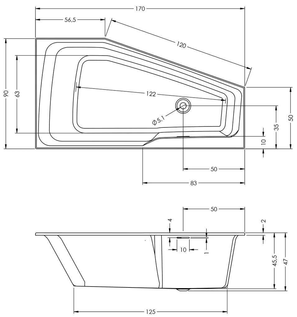 Riho Rethink Space half vrijstaand bad 170x90cm links wit glans