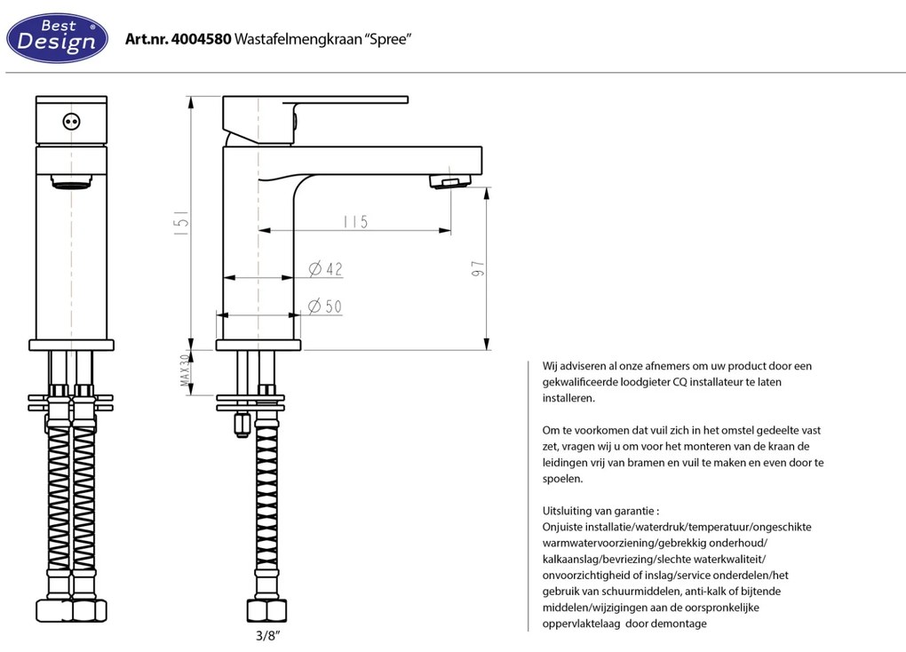 Best Design Spree wastafelkraan chroom