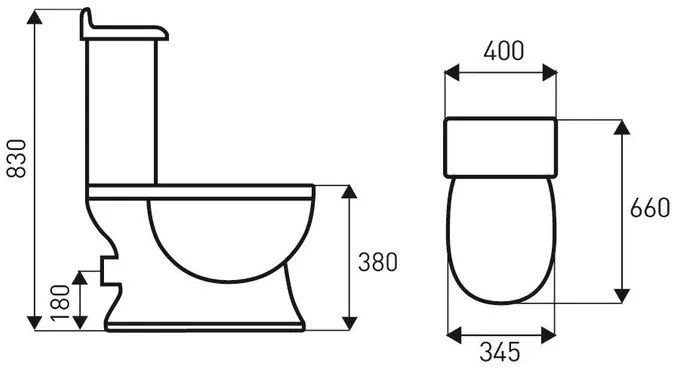 Kerra Retro duoblok toilet staand met reservoir en zitting