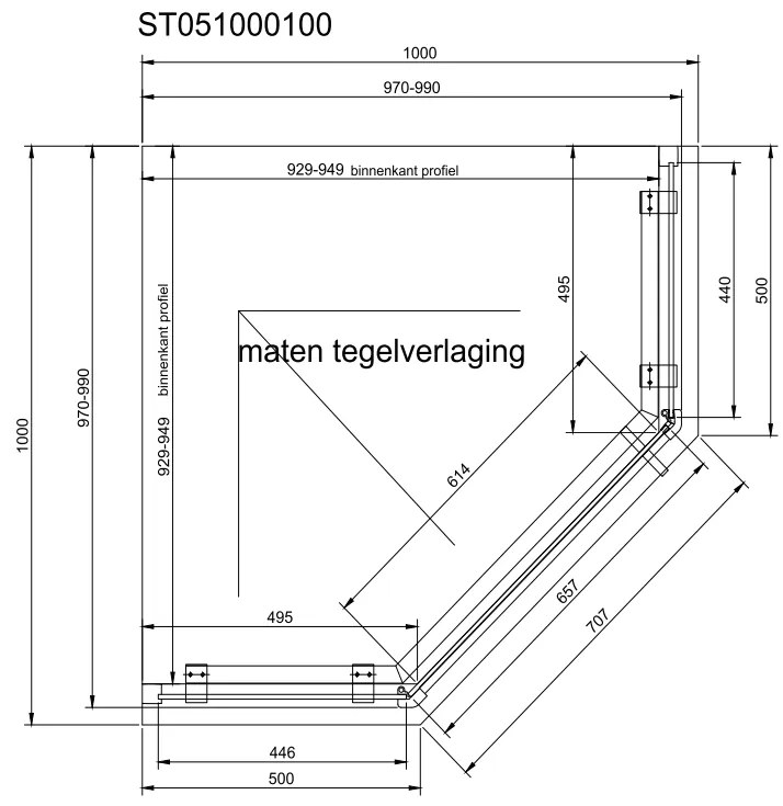 van Rijn ST05 vijfhoekige douchecabine chroom 100x100cm