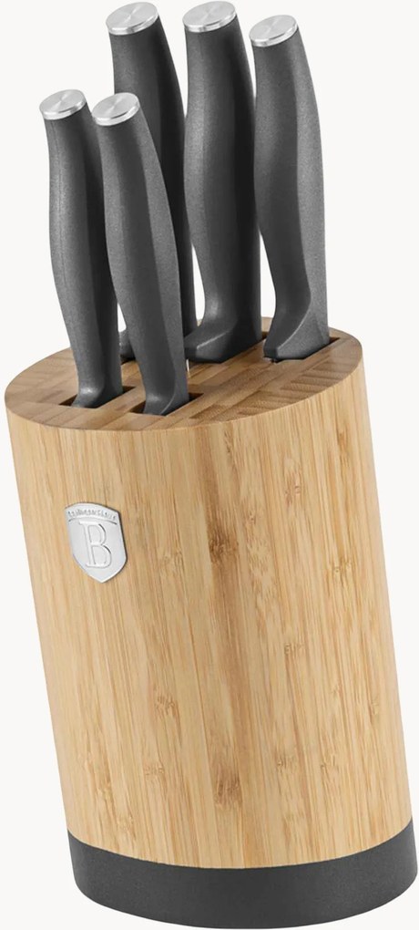 Keukenmessen Anthracite van edelstaal met standaard, 6-delig