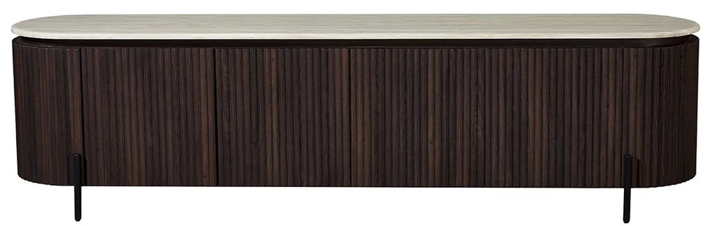 Walnoot Tv-meubel Met Travertin Blad - 200x40x55cm.
