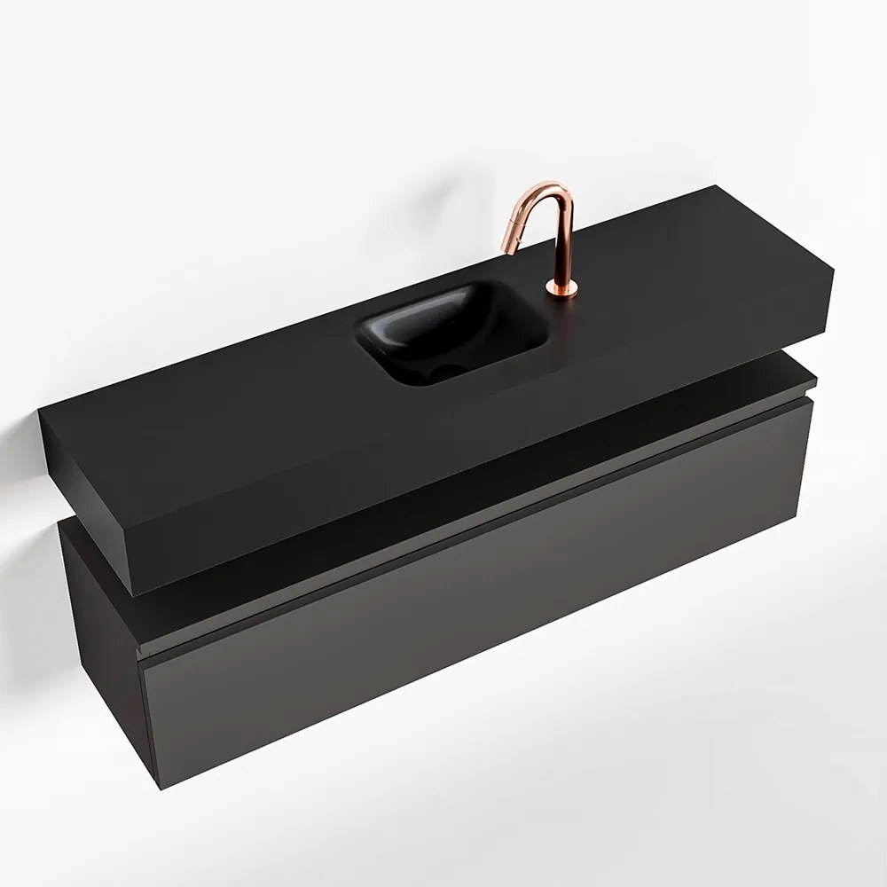 Mondiaz Andor toiletmeubel 120cm donkergrijs met zwarte wastafel midden met kraangat