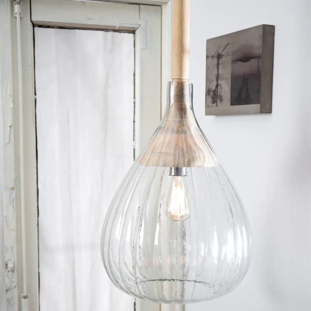 Dutchbone Drop Glass Druppel Lamp Ribbelglas En Hout