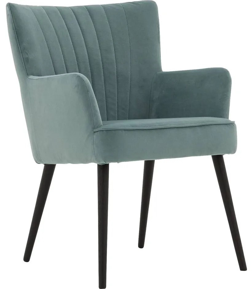 Goossens Eetkamerstoel Rob groen velvet stof met armleuning, urban industrieel